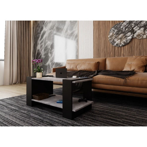 Stolik kawowy ST16 BC Beton/Czarny ława z półką loft